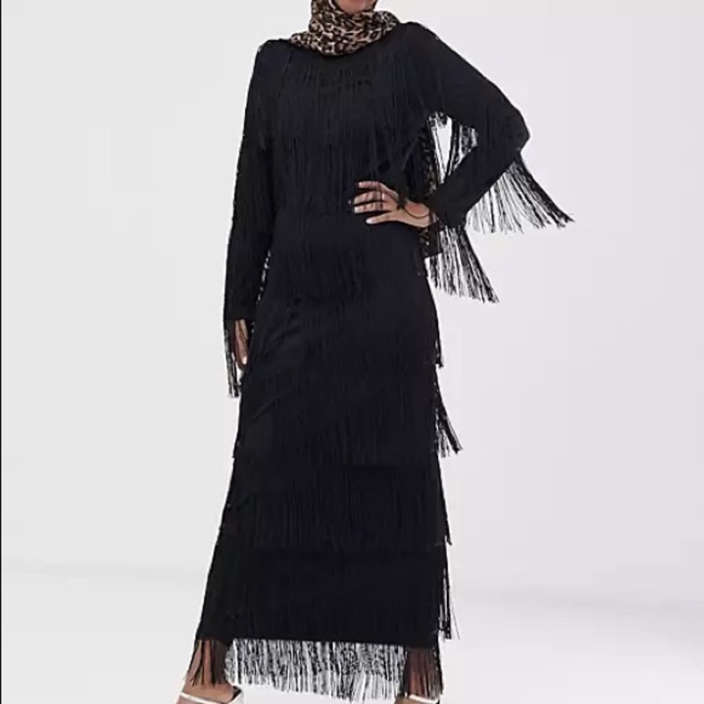Long sleeve long fringe dress